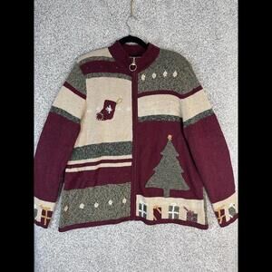 NWT CJ Banks Navy Hand Embroidered Christmas  Cardigan Sweater Size 1X full zip